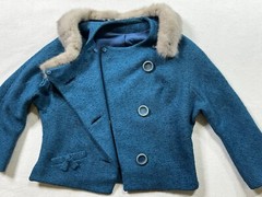 Vintage 1960’s 2 Piece Wool Teal Blue Suit Dress Fur Collar Union Made Dapper