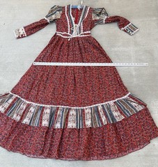 Gunne Sax Prairie Maxi Dress Red Floral Corset Lace Cottagecore Size 11 Vintage