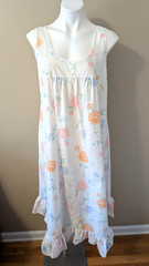 Vtg DEENA White Floral & Lace Prairie Sleeveless Nightgown Granny Cottagecore M