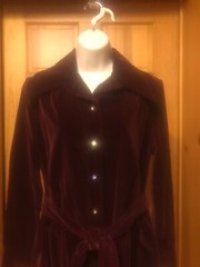 Vintage 1970s Burgundy Velvet Belted Shirt Dress Long Sleeve Size 14 New