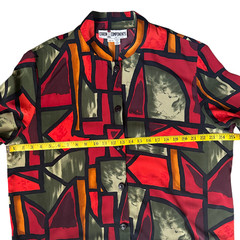 Retro 80s Top Vintage Boho Colorblock Geometric Print Blouse Sz 18 Made in USA