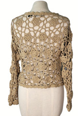 Vintage Cherry Stix Hand Knit Sweater Womens One Size OSFA Roses Floral Beige