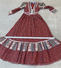 Gunne Sax Prairie Maxi Dress Red Floral Corset Lace Cottagecore Size 11 Vintage