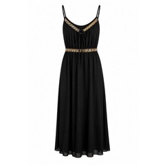 Vintage Black Sheer Empire Waist Nightgown Gold Laurel Leaf Embroidery Small