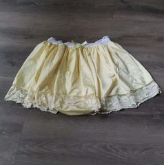 Yellow Satin Lingerie Bloomers Skirt Lace Sz S-L? Elastic Waist 22″-38″W READ