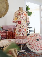 VTG 1960s Indian Block Printed Cotton Tapestry Short Sleeve Shift Dress