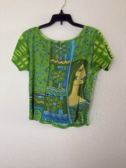 vtg 90s 2000s Y2K blue plate green blue beaded funky patterned crop top size M