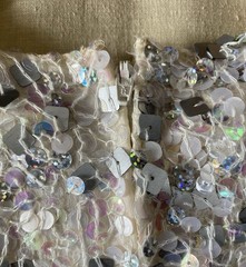 Vintage Laurence Kazar Silk Sequin Top XXL Y2K Iridescent Silver Beaded Blouse