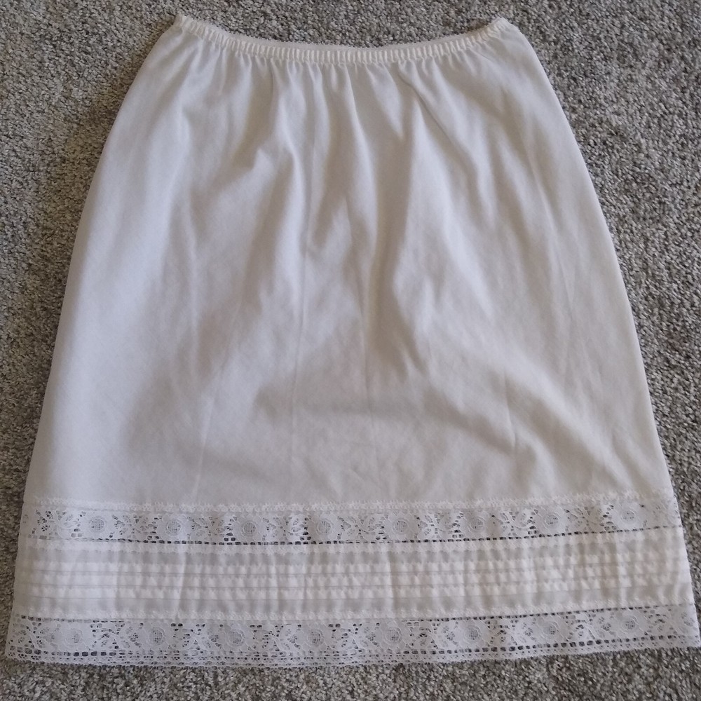 Vintage White Slip Skirt Lace Deena XS S