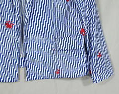 VTG DIANE ROBERTS Open Front POLY-KNIT Blue FLORAL STRIPES Jacket/Topper Sz 20