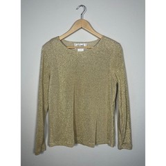 VTG D. Frank Vintage Gold Metallic Knit Long Sleeve Top Made in USA Size 10 M414
