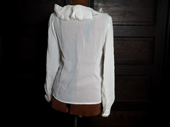 VTG 70s 80s Alexandria White Prairie V Neck Ruffle Balloon Sleeve Blouse Sz M/L