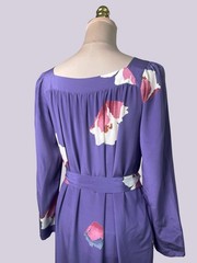 Nora Noh VIntage Silk Hawaiian Mumu Hostess Gown Purple Floral Resortwear Boho