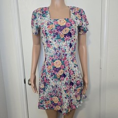 VTG Floral Tea Mini Dress David Benjamin 80s 90s Retro Feminine Approx Sz XS 0-2