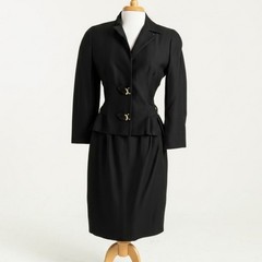 Vintage 80s Ilie Wacs Saks Fifth Avenue Skirt Suit Size 10 Wool Peplum