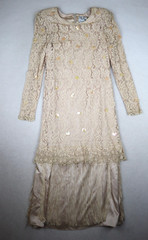 Vintage Women’s Dress Nuit Saks Fifth Avenue Lace Sequin Fringe Long Sleeve