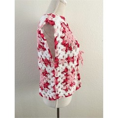 Handmade Crochet Granny Square Vest Size M Pink White Boho Tie Front