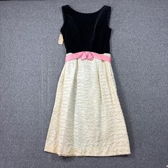 Vintage Carol Rodgers Juniors Velvet Cream Pleated Dress Pink Bow NWT Size 13
