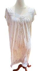 Vintage Size XL Floral Nightgown Ivory Pink Cotton Blend Short Sleeve Lace Trim