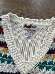 Vintage AJ Brandon Hand Embroidered Fair Isle Sweater M Ramie Cotton 90s