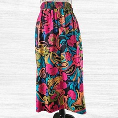 Vintage Maggie McNaughton 1990s Floral Skirt – Black Pink Teal Orange Green Blue