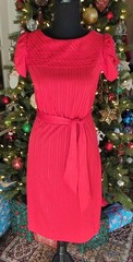VTG 70s 80s Striped Short Sleeve Dress, Sash Belt Women’s S/M, Red