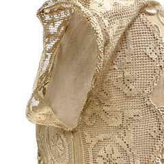 Antique 1900s Edwardian Ecru Net Lace Floral Embroidered Sheer Tea Dress