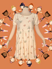 CREATIVE COTTONS Hippie Orange DANCING LADIES Babydoll Peasant Dress Women’s O/S
