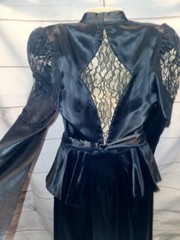 VTG Panhandle Slim Dress Lace Peplum Waist Country Western Fringe Sleeve Satin