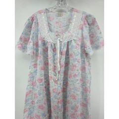 Vintage Carriage Court Floral Lace Nightgown Robe Pastel Pink Blue Seersucker