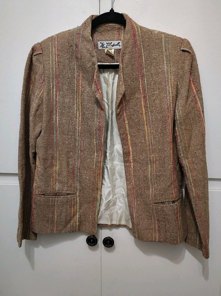 Vintage Mr. Blackwell 100% Silk Multicolor Striped Blazer Tagged Size 8