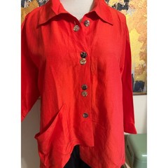Stunning Vintage Xiao A La Mode Bright Red Silk and Linen Tunic Asymmetrical L