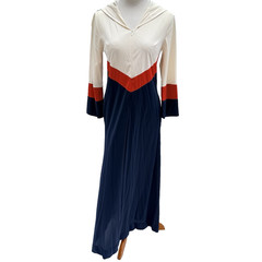 Vtg 70s LeVoys Red White Blue Lounge Dress Zip Hood USA Sporty Glam Chevron RARE