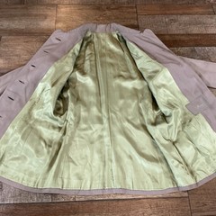 40s 50s VINTAGE Ruth Taupe Suit Jacket Midi Skirt Set Green Lining Size XS #45E3