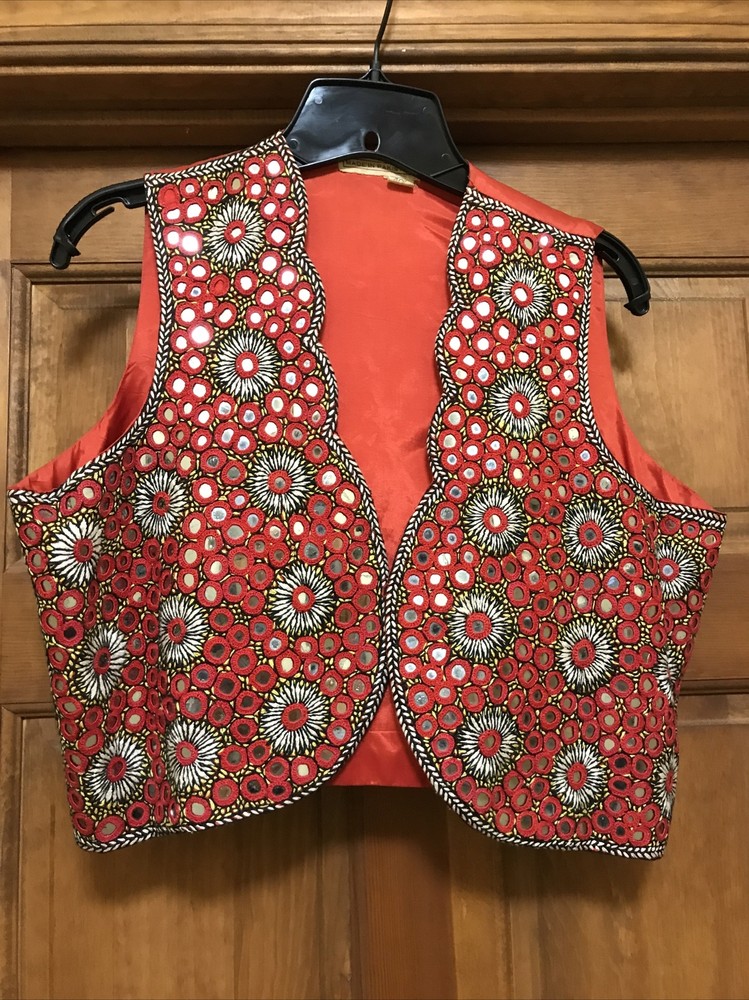 Vest 1960’s Hippie Mirrored Mirror Pakistan Size Women’s 40 Medium Gypsy Old