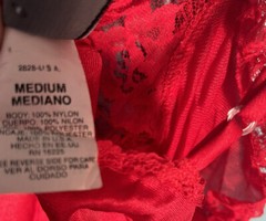 Vintage Midnight Hour Med Red Teddy Bodysuit Nylon Lace High Cut Stretch