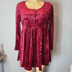 90s Red Burgundy Crushed Velvet Babydoll Dress Sz Small Renaissance Whimsigoth