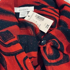 Vtg Dressbarn Red Black Retro Print Glitter Sheer Blouse Top Lady Plus 3X