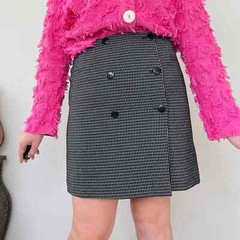 Vintage 90s Plaid Wrap A-line Mini Skirt Black White M.T. Studio Sz M/6