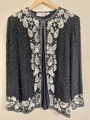 Laurence Kazar Large Silk Beaded Jacket Cardigan Vintage 80s Sequins Beads