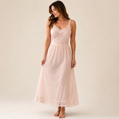 Vintage Vanity Fair Full Slip Lingerie Womens 38L Peach Lace Trim Striped