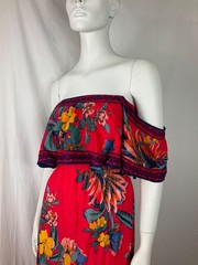 Maxi Red Floral Dress Flying Tomato Red off The Shoulder Red Dress Women Size S