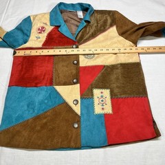 Vintage Koret Patchwork Blazer Jacket Embroidered Small Faux Suede Aztec