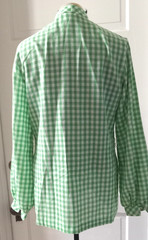 60’s KORET of Cali Mandarin Green Check Button Up Top Shirt Blouse M