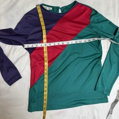 Teal, Red And Purple Colorblock Longsleeve Shirt Vintage 70s Lady Manhattan