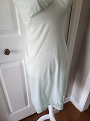 Vintage 70s 80s Vanity Fair Nightgown Nylon SZ 32 S Light Aqua Lace Adj Straps