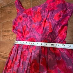 Vintage 1950s Red Pink Floral Fit & Flare Cocktail Dress S Retro Pinup Romanric