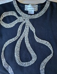 Vintage 1980s Black Wool Sweater Silver Sequin Bow Adrienne Vittadini Sz S