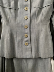 1940s Vtg Swansdown Gray Wool 2 Pc Suit Button Jacket & Skirt Nipped Waist OOAK