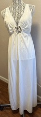 Vtg Nightgown Hollywood Glamour Old Money Lux Cream Color Tricot Long Adj Bust
